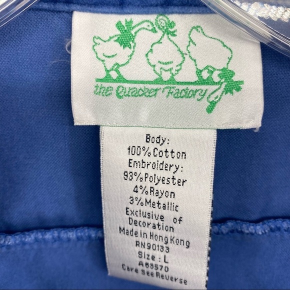 Vintage The Quacker Factory Sz Large Blue Velour Embroidered Floral Shirt - Picture 2 of 5